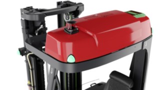 Dach eines automatisierten Schubmaststaplers von Linde MH mit Schnellladefunktion Dach eines automatisierten Schubmaststaplers von Linde MH mit Schnellladefunktion
